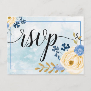 Ouro de colheita em bruto azul floral convite rsvp