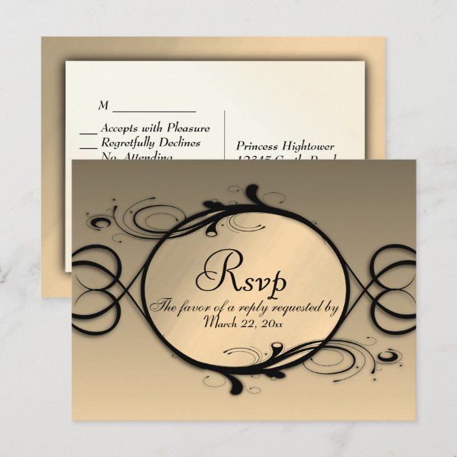 Ouro de Conto de Fadas RSVP com Escolhas de Menu  (Frente/Verso)