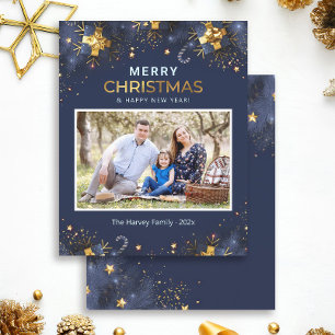 Ouro de Orçamento Azul Cartão com fotos de Natal M