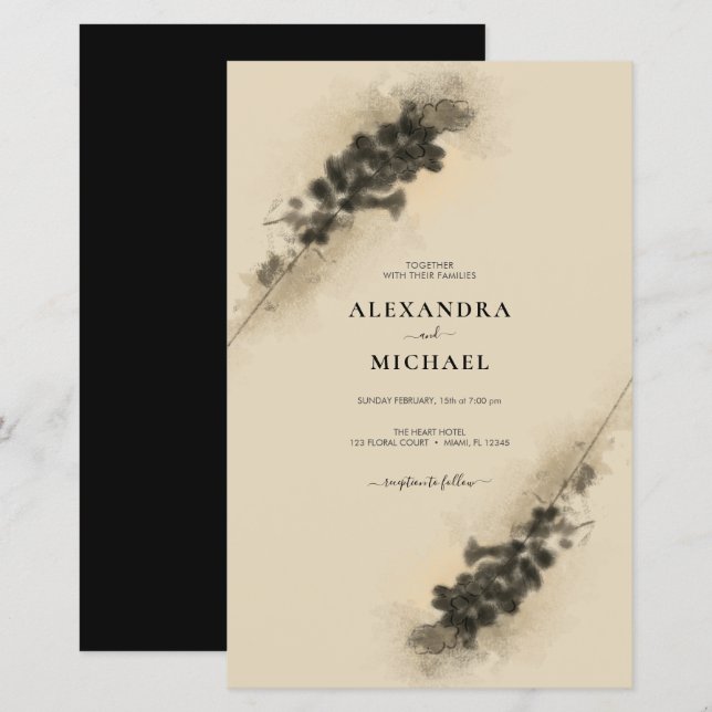 Ouro de Orçamento Flores de Casamento Convite (Frente/Verso)