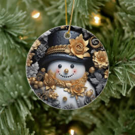Ouro de ornamento Snowman com Rosas