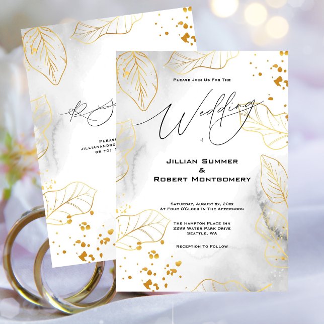 Ouro Deixa Convite Elegante De Casamento (Gold Leaf Elegant Wedding Invitation)