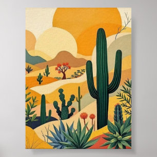 Ouro Desert Cactus Sunset Landscape Art Poster