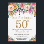 Ouro do convite do aniversário da surpresa floral<br><div class="desc">Convite do aniversário da surpresa floral 50th para mulheres. Flor floral da aguarela. Brilho Dourado. Flor cor-de-rosa,  amarela,  alaranjada,  roxa. Aniversário adulto. Para uma personalização mais adicional,  clique por favor "personalizam-no" botão e usam-nos nossa ferramenta de design para alterar este modelo.</div>