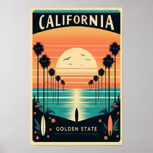 Ouro do Estado da Califórnia Vintage Sunset Poster