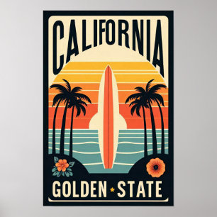 Ouro do Estado da Califórnia Vintage Sunset Poster
