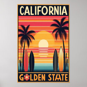Ouro do Estado da Califórnia Vintage Sunset Poster