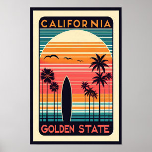 Ouro do Estado da Califórnia Vintage Sunset Poster
