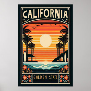 Ouro do Estado da Califórnia Vintage Sunset Poster