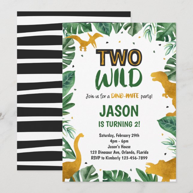 Ouro Dois Convite De Dinossauro Selvagem (Frente/Verso)