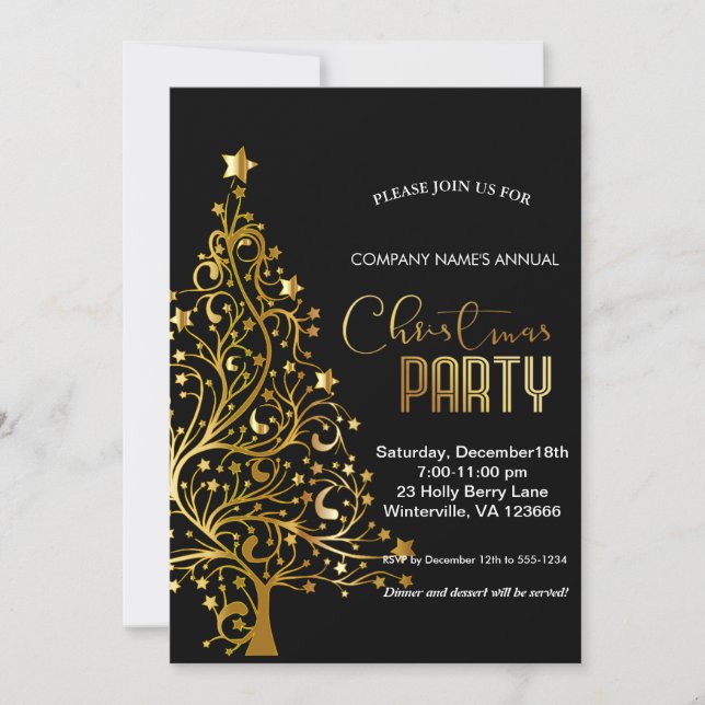 Ouro elegante, árvore de Natal festiva Convite (Frente)