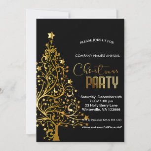Ouro elegante, árvore de Natal festiva Convite