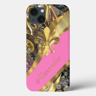 Ouro elegante chic personalizado e borla rosa