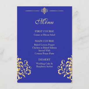 Ouro elegante e menu azul do casamento tema