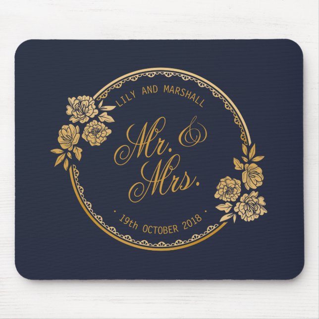 Ouro elegante personalizado Wedding | Mousepad (Frente)
