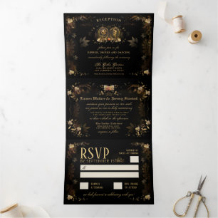 Ouro Elegante Skeletons RECEPÇÃO E RSVP NÃO MENU