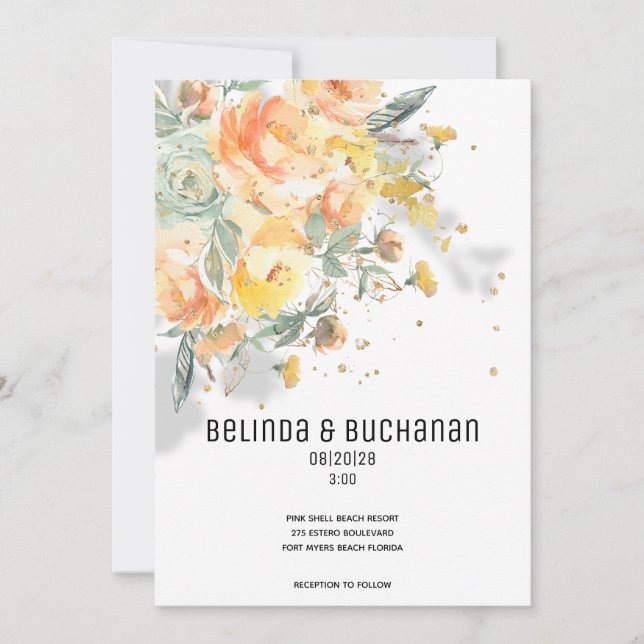 Ouro Espumante Convite para Casamento de nascer do (Frente)