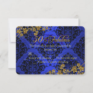 Ouro Floral Azul Real 50 Fabuloso Aniversário RSVP