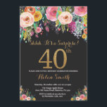 Ouro floral do convite do aniversário de 40 anos<br><div class="desc">Convite floral do aniversário de 40 anos da surpresa para mulheres. Flor floral da aguarela. Preto e brilho Dourado. Flor cor-de-rosa,  amarela,  alaranjada,  roxa. Aniversário adulto. Para uma personalização mais adicional,  clique por favor "personalizam-no" botão e usam-nos nossa ferramenta de design para alterar este modelo.</div>