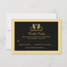 Ouro Floral Emblem Wedding RSVP