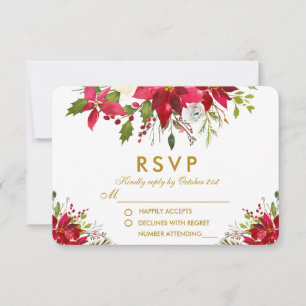 Ouro floral RSVP da poinsétia do casamento do