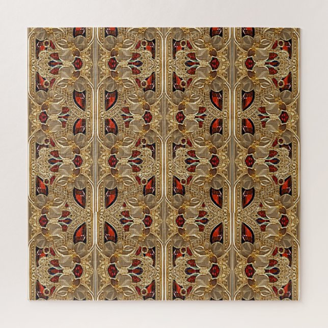 Ouro Flores Vermelhas Decorativo Quebra-cabeça (Vertical)