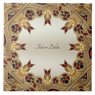 Ouro Flores Vermelho Gemstone Azulejo Cerâmico