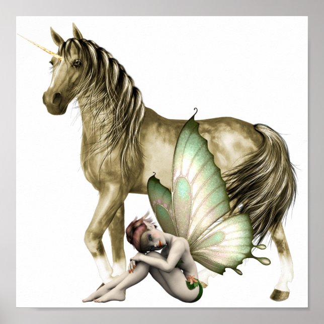 Ouro Impressão de Unicórnio e fada tímida (Frente)