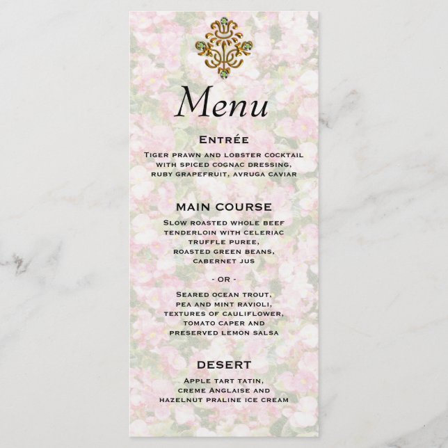 Ouro Jeweled Floral Wedding Menu (Menu de Casament (Frente)