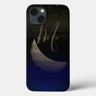 Ouro lamouroso Monograma Abstrato Azul Lua