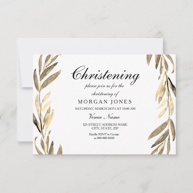 Ouro Leaf Boy ou Girl Christting Convite (Frente)