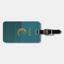 Ouro Lua e coelho na Etiqueta de Bagagem Teal