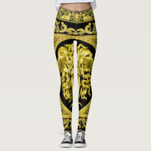 Ouro Medusa com Arabesques sobre Leggings Negras