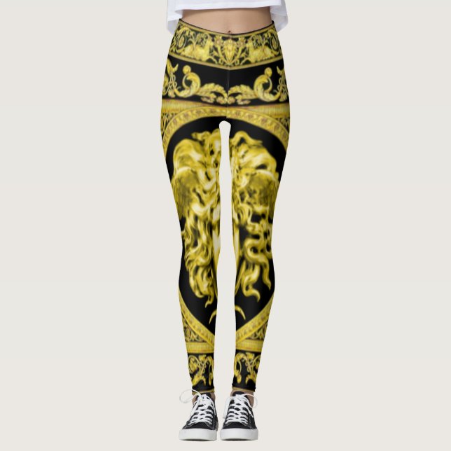 Ouro Medusa com Arabesques sobre Leggings Negras (Frente)