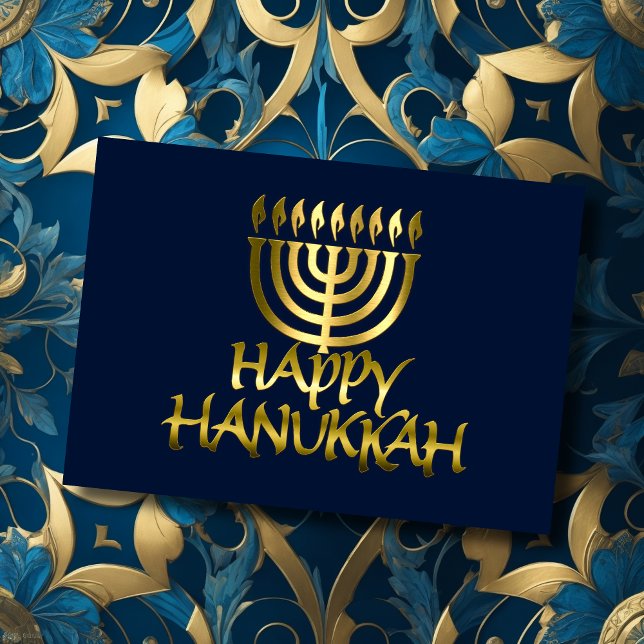Ouro Menorah Chama Feliz Cartão Hanukkah (Criador carregado)