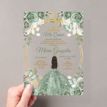 Ouro Mis Quince Poeirento Verde Floral Quinceañera
