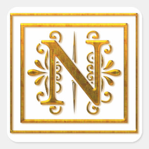 Ouro Monograma N Adesivos Elegantes