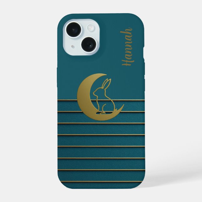 Ouro Moon & Bunny na Capa de telefone Teal (Verso)