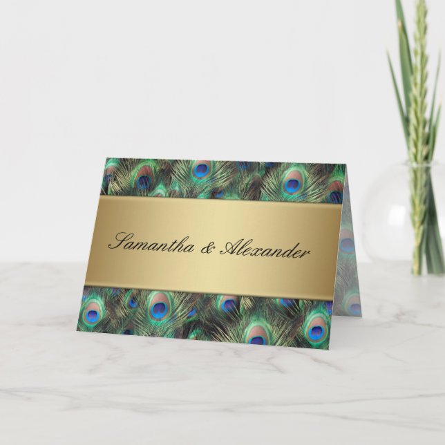 Ouro Pavão-Pavão - Convite De Casamento Dobrado (Frente)