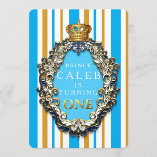 Ouro real & convite azul do primeiro aniversario