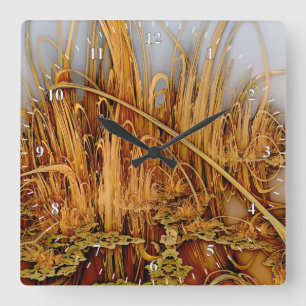 Ouro Reflexões Relógio de Parede Quadrado