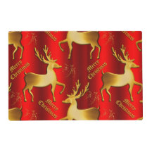 Ouro Reindeer Feliz Natal Vermelho