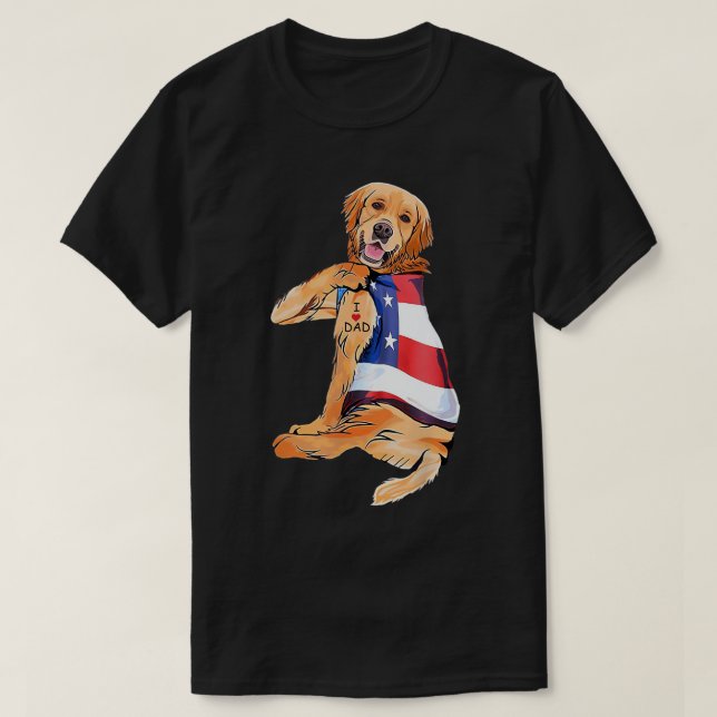 Ouro Retriever Dog Tatuagem Adoro T-Shirt Pai (Frente do Design)