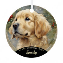 Ouro Retriever Puppy Primeiro Ornamento de Natal