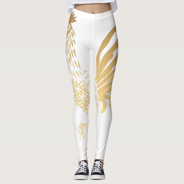 Ouro Rooster Ano 2017 Leggings Brancas (Frente)