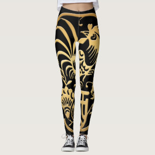 Ouro Rooster Ano 2017 Papercut Leggings Black