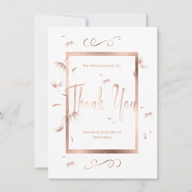 Ouro Rosado Dandelion Fluff Casamento Agradeciment (Frente)