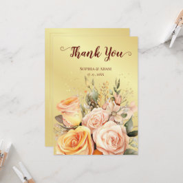 Ouro Rustic Floral Obrigado Cartão De Casamento