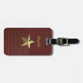 Ouro Star na etiqueta de bagagem vermelha profunda