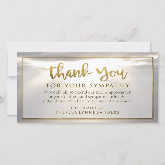 Ouro Sunburst Obrigado Cartão de condolências Pers (Frente)